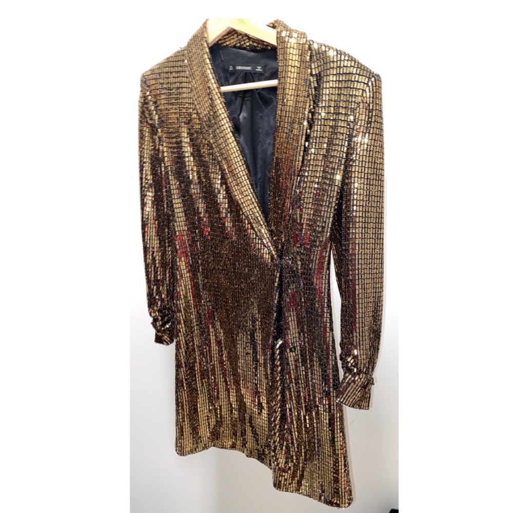 Zara Gold Metallic Blazer DRESS